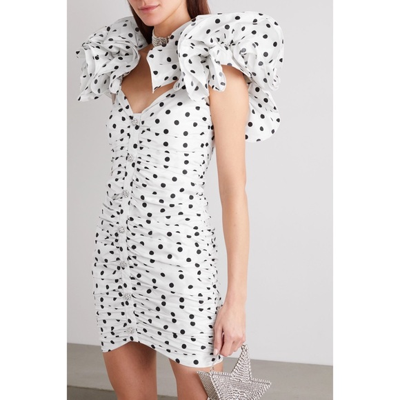 Alessandra Rich Polka Dot Mini Dress White Taffeta - Picture 4 of 12